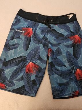 Quiksilver Blue Boardshorts with Red Floral Accents NEW w/out tags
